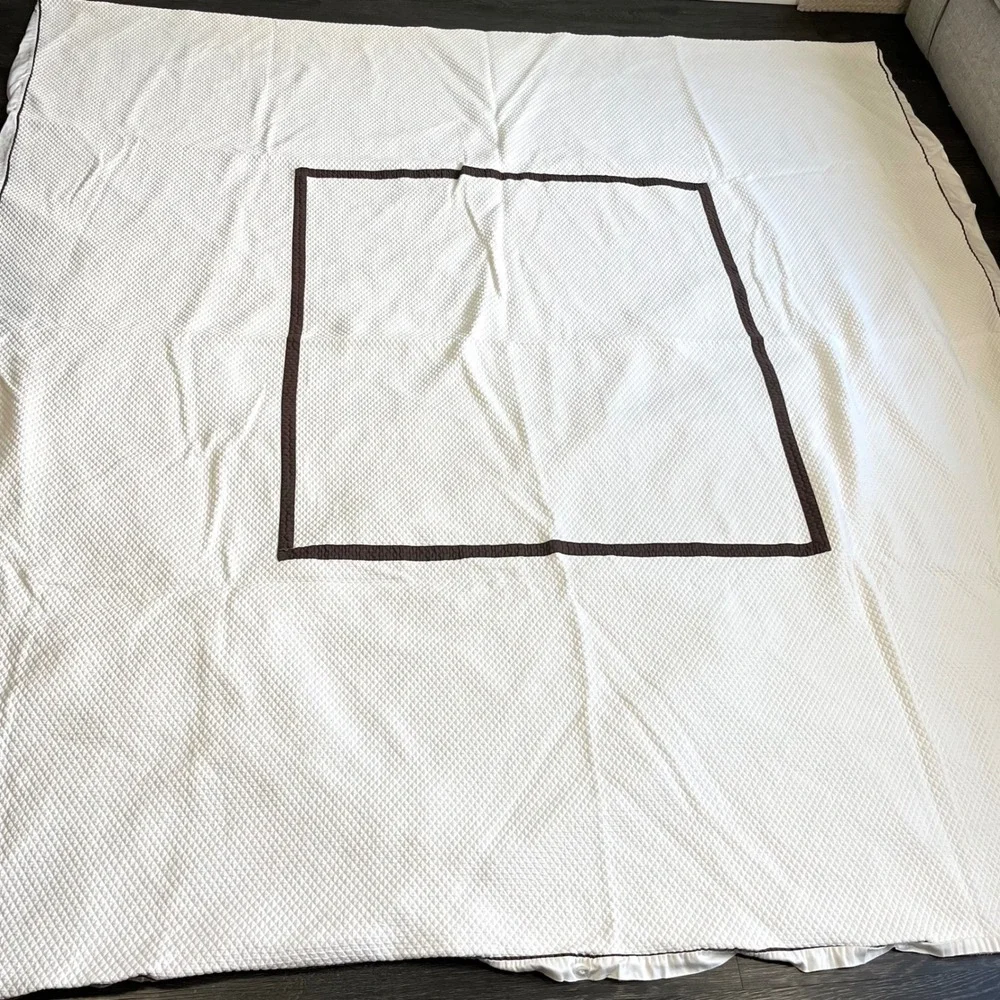 Diamond Quilted Hotel Style Cotton Duvet Cover Full Queen Brown Trim Luxury